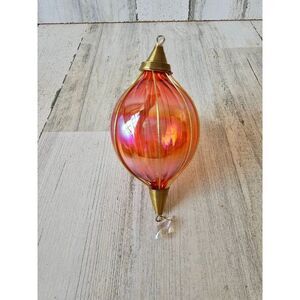 Iridescent teardrop ball ornament brass Xmas tree